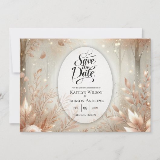 Golden Rosewood Enchanted Forest Wedding Save The Date (Vorderseite)