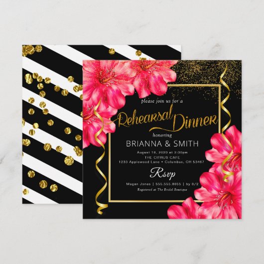 Golden Rosy Floral Calligraphy Probe Dinner Einladung (Vorne/Hinten)