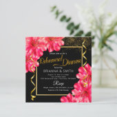 Golden Rosy Floral Calligraphy Probe Dinner Einladung (Stehend Vorderseite)