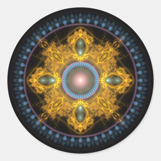 Golden Round Mandala Runder Aufkleber (Vorderseite)