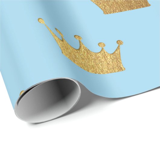 Golden Royal Blue King Crown Heraldic Princess Geschenkpapier (Rolleneckpunkt)