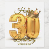 Golden Royal Crown 30. Geburtstag Weinetikett (Einzelnes Label)