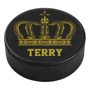 Golden Royal Crown I + Ihr Backgr. Name Eishockey Puck