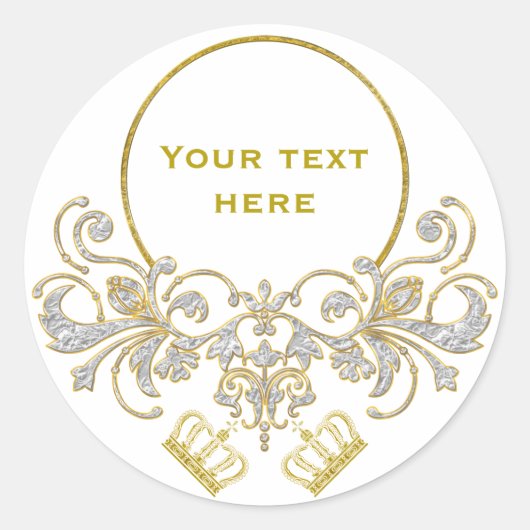 Golden Royal Crown + Ihr Backgr. Ideen Runder Aufkleber (Vorderseite)
