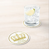 Golden Royal Crown + Ihr Backgr. Ideen Runder Pappuntersetzer (Vor Ort)