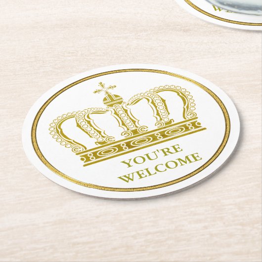 Golden Royal Crown + Ihr Backgr. Ideen Runder Pappuntersetzer (Angewinkelt)