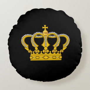 Golden Royal Crown on Black Round Pillow Rundes Kissen