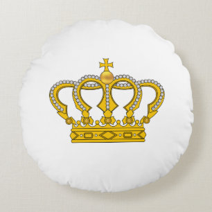 Golden Royal Crown on White Round Pillow Rundes Kissen