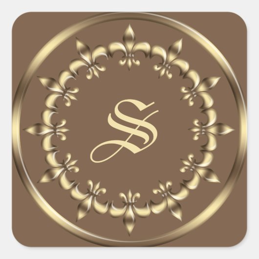 Golden Royal Fleur-de-Lis circle element.Monogram. Quadratischer Aufkleber (Vorderseite)