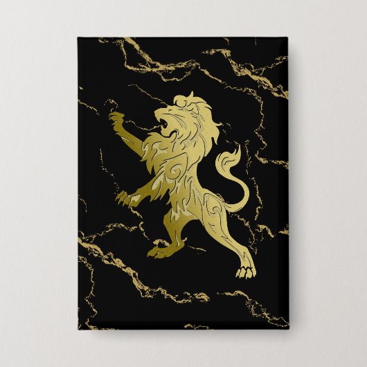 Golden Royal Lion Black Marble Button (Vorderseite)