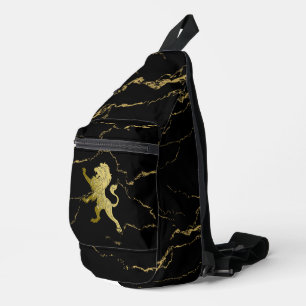 Golden Royal Lion Black Marble Crossbody Bag