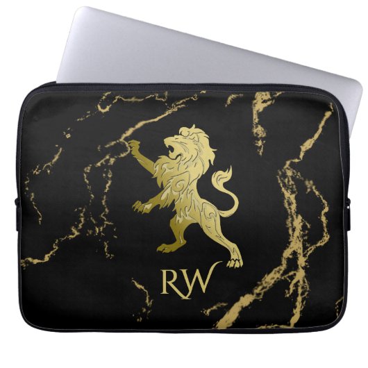 Golden Royal Lion Monogram Laptopschutzhülle (Vorderseite)