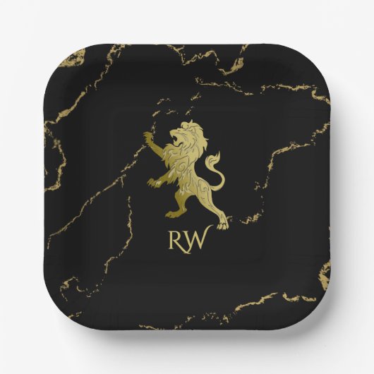 Golden Royal Lion Monogram Pappteller (Vorderseite)