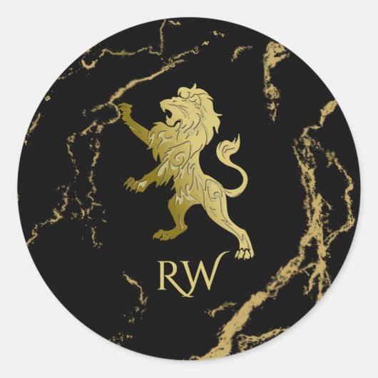 Golden Royal Lion Monogram Runder Aufkleber (Vorderseite)