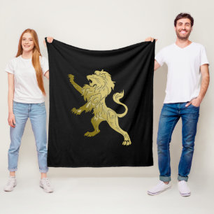 Golden Royal Lion on Black  Fleecedecke