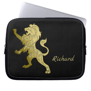 Golden Royal Lion on Black Personal Name Laptopschutzhülle
