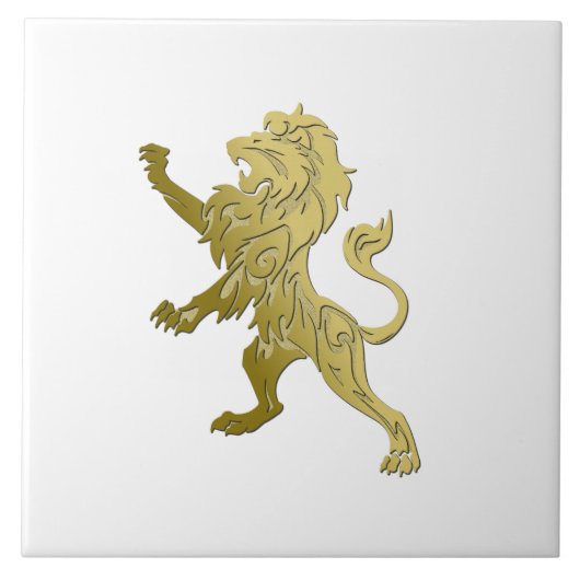 Golden Royal Lion on White Keramik Tile Fliese (Vorderseite)