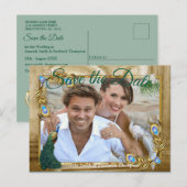 Golden Royal Peacock Feathers Ankündigungspostkarte (Vorne/Hinten)