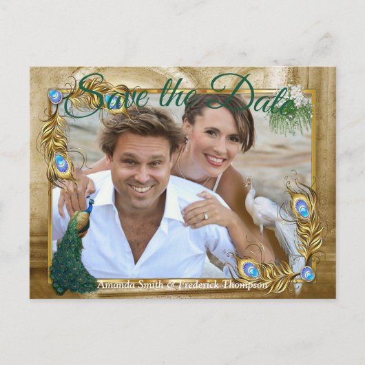 Golden Royal Peacock Feathers Ankündigungspostkarte (Vorderseite)