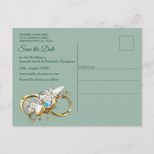 Golden Royal Peacock Feathers Ankündigungspostkarte (Rückseite)