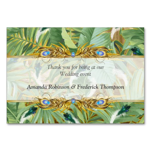 Golden Royal Peacock Feathers Tischnummer (Rückseite)