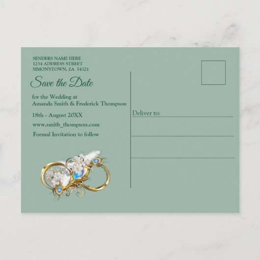 Golden Royal Peacock Tempel Ankündigungspostkarte (Rückseite)