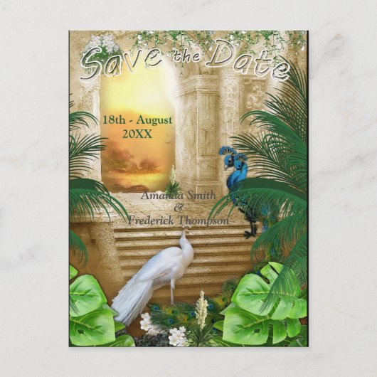 Golden Royal Peacock Tempel Ankündigungspostkarte (Vorderseite)