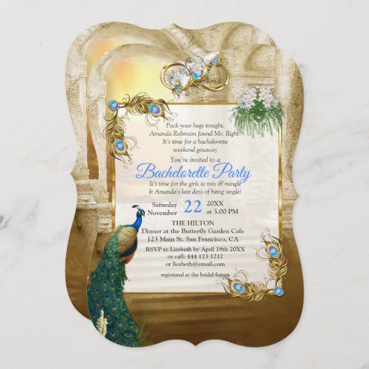 Golden Royal Peacock Tempel Einladung (Vorne/Hinten)