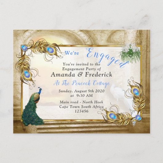 Golden Royal Peacock Tempel Einladungspostkarte (Vorderseite)
