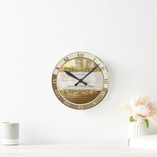 Golden Royal Peacock Tempel Runde Wanduhr (Zuhause)