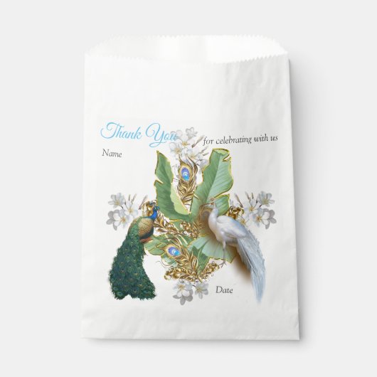 Golden Royal Peacock Tempel Wedding Dreams Geschenktütchen (Vorderseite)