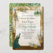 Golden Royal Peacocks - Feathers Einladung (Vorne/Hinten)