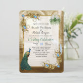 Golden Royal Peacocks - Feathers Einladung (Stehend Vorderseite)