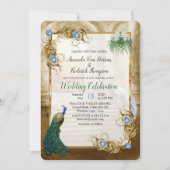 Golden Royal Peacocks - Feathers Einladung (Vorderseite)