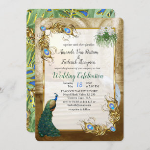 Golden Royal Peacocks - Feathers Einladung