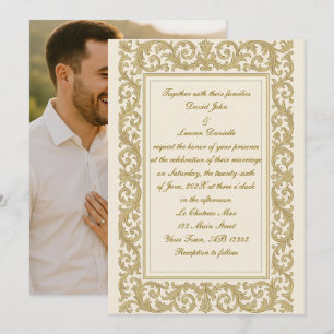 Golden Royal Scrolls Foto Hochzeit Einladung