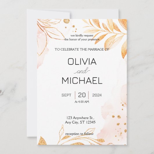 Golden Rustic Herbst Hochzeit Einladung (Vorderseite)