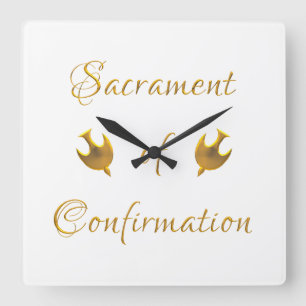 Golden Sacrament of Confirmation and Holy Spirit Quadratische Wanduhr