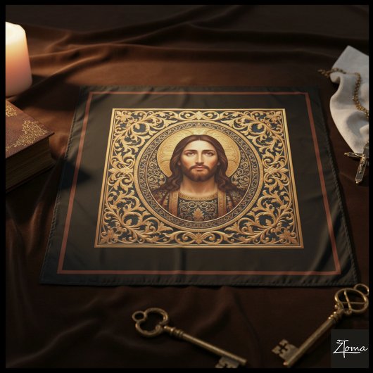 Golden Sacred Icon - Jesus Wandteppich