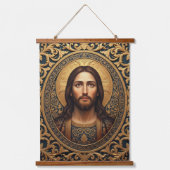 Golden Sacred Icon - Jesus Wandteppich Mit Holzrahmen (Vorderseite)
