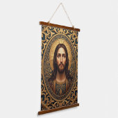 Golden Sacred Icon - Jesus Wandteppich Mit Holzrahmen (Gewinkelt)