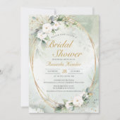 Golden Sage Weißer Blumenstrauß Elegantes Brautpar Einladung (Vorderseite)