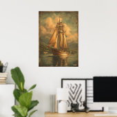 Golden Sails — Classic Maritime Voyage Poster (Heimbüro)