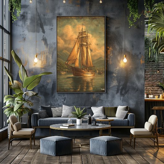Golden Sails — Klassische Seereise Poster