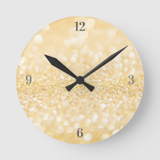 Golden Sandy Glitzer Runde Wanduhr (Vorderseite)