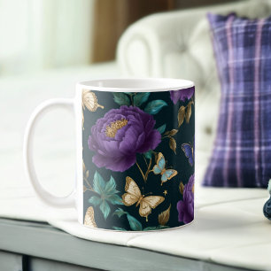 Golden Saphir Schmetterlinge & Lila Peony Kaffeetasse