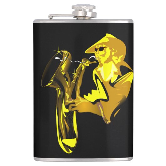 Golden Saxaphonist Flachmann (Vorderseite)