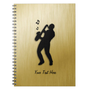 Golden Saxophone Player w Name Notizblock