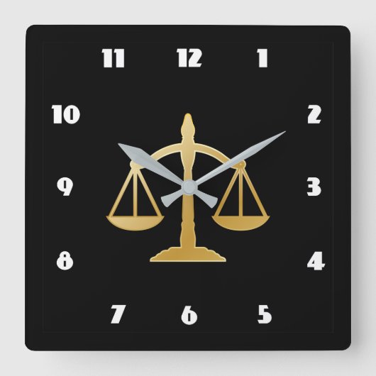 Golden Scales of Justice Law Theme Design Quadratische Wanduhr (Vorderseite)