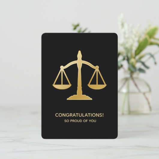 Golden Scales of Justice Law Themed Design Einladung (Stehend Vorderseite)